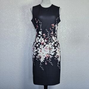 Women Elegant Knee Length Sleeveless Floral Printed Short Mini Bodycon Dress L